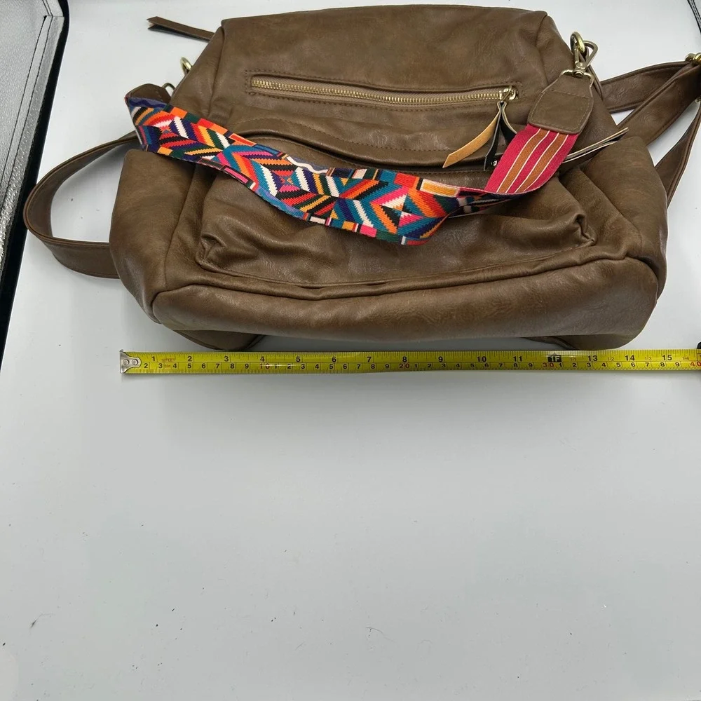 Unbranded Backpack Purse‎ Womens Medium Brown Faux Leather Guitar Strap Boho